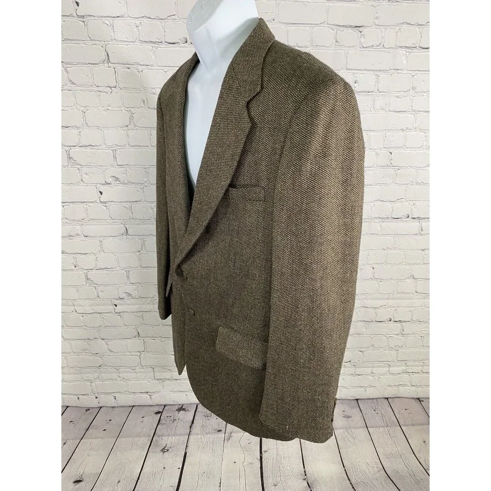 Towncraft Black Brown Woven Polyester/Wool/Silk/ 2 Button Blazer Jacket 40R